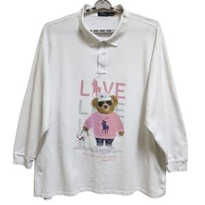Ralph Lauren White Polo with Bear and Dog Graphic